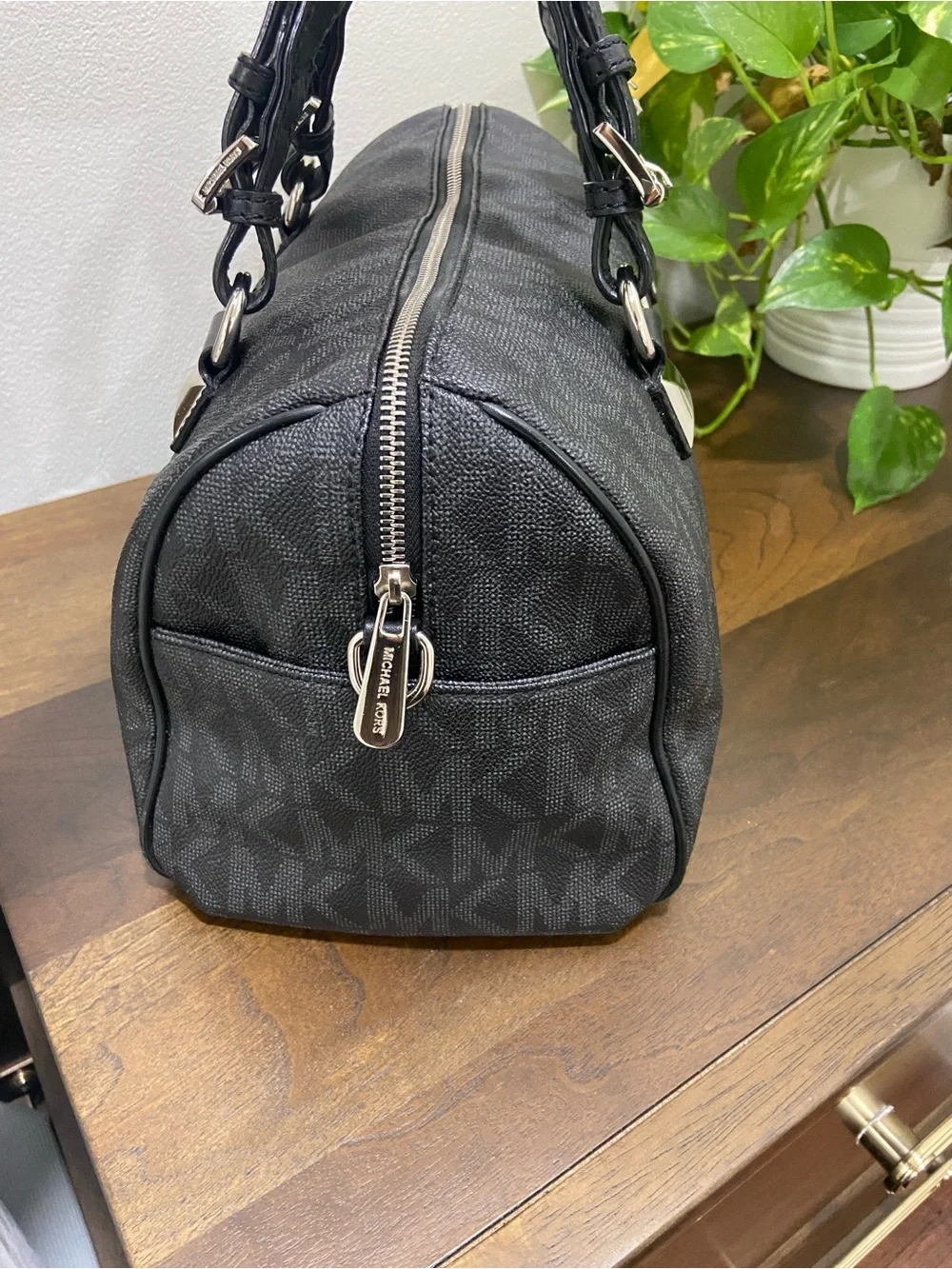 Michael Kors Black/Gray Logo Duffle Satchel w/Silver Hardware (possibly Grayson)